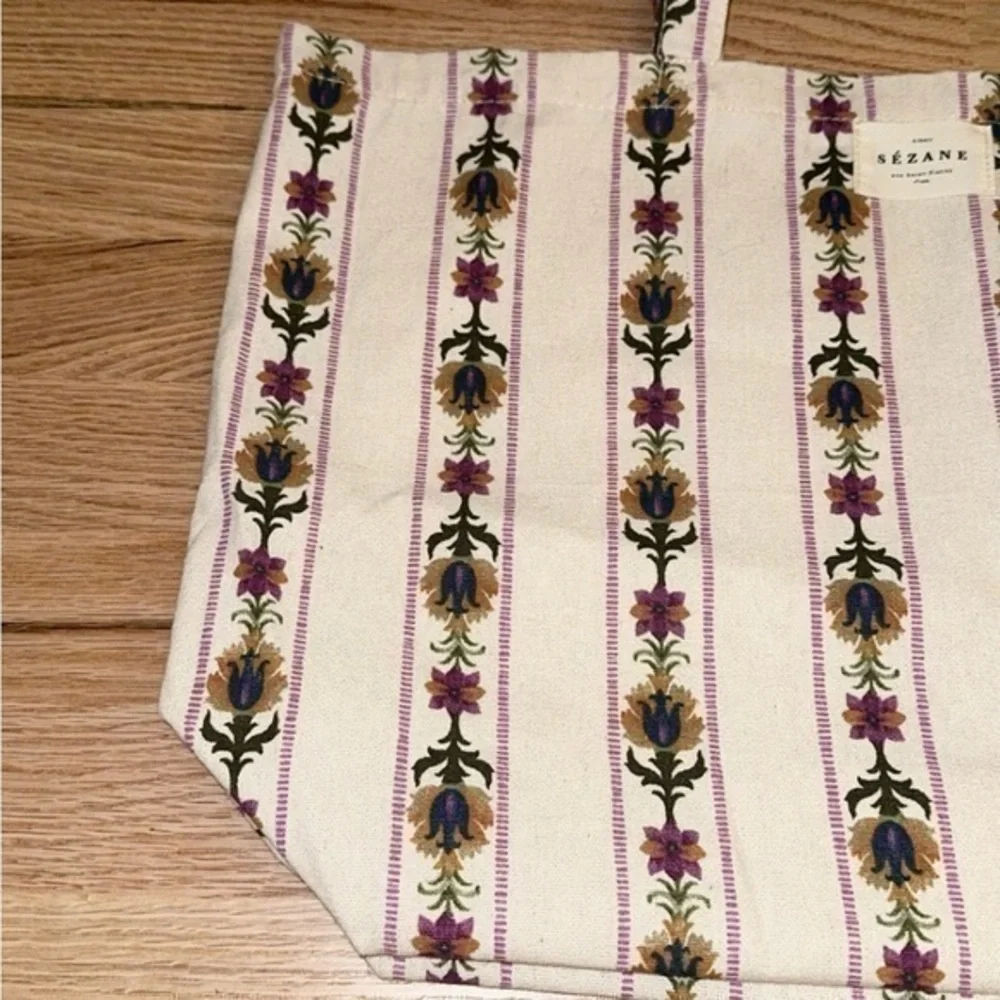 SÉZANE Floral Striped Block Print Boho Canvas Shoulder‎ Tote Bag